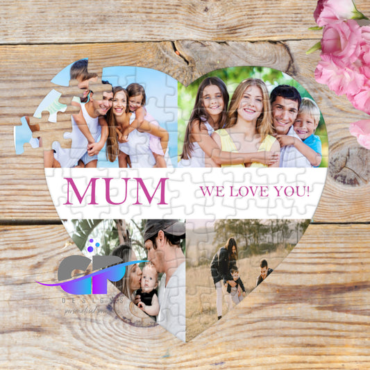 Personalised Mum Photo Heart Shaped Jigsaw Puzzle