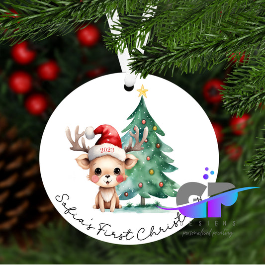 Cute Reindeer 1st Christmas Personalised Ceramic Ornament